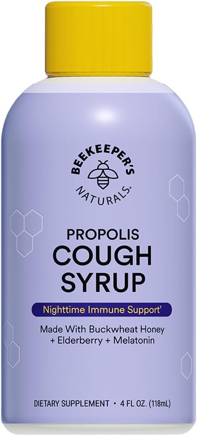 BEEKEEPER'S NATURALS B.Better Nighttime Cough Syrup for Adults - Elderberry Extract, Bee Propolis Extract, Buckwheat Honey - 면역 지원, 4 온스