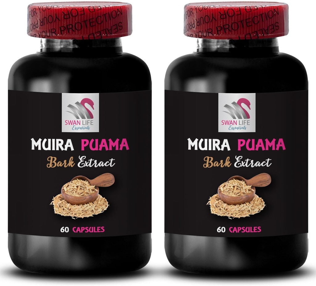 플랜트 기반 에너지 소스 - MUIRA PUAMA BARK EXTRACT - 균형 잡힌 파워 서지, 허브 드라이브 활성화, 루틴 Energizer, 내구 충전, 모험 준비, 전원 2 병 120 캡슐