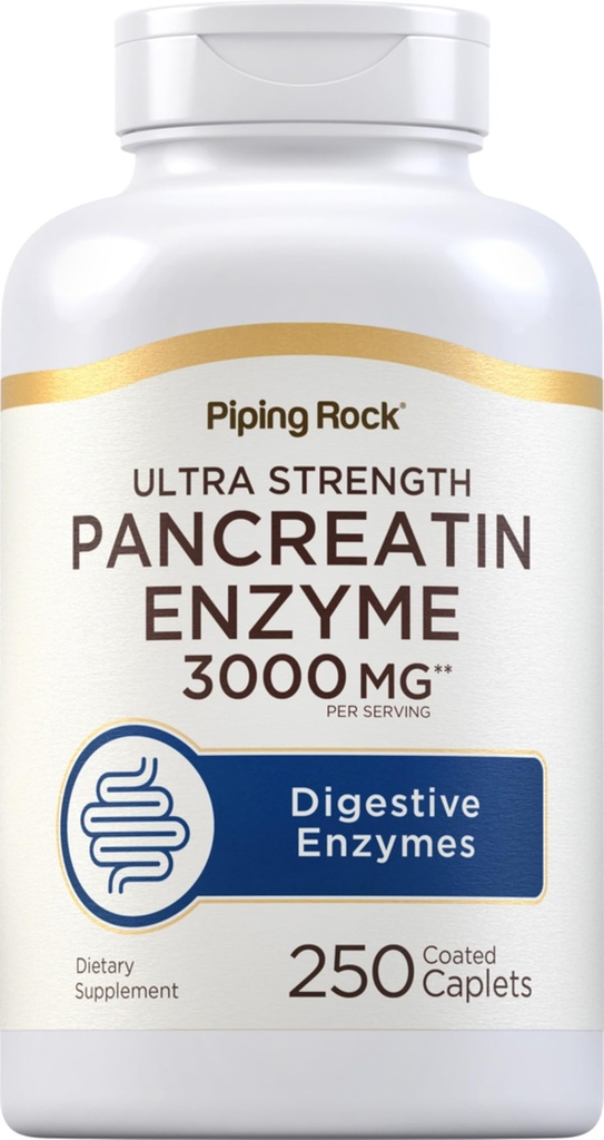 배관 바위 Pancreatin 소화 효소 | 3000mg | 250의 모자 | 매우 힘 | Non-GMO, 글루텐 자유로운 보충교재