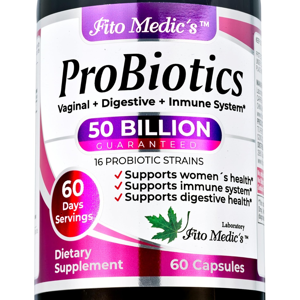 FITO MEDIC'S Lab - 여성을위한 Probiotics - 50 억 CFU의 probiotics - 60 일 봉사 s - 소화 건강을위한 프로바이오틱스 - 16 - probiotic - 혼합. Digestive Balance를 홍보합니다.