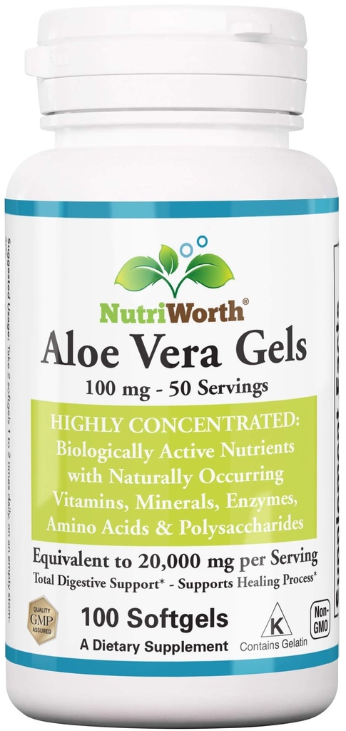 알로에 Vera 보충 (100 Softgels) 20,000mg 순수한 젤 Equivalency – 유기 알로에 Vera로 만드는