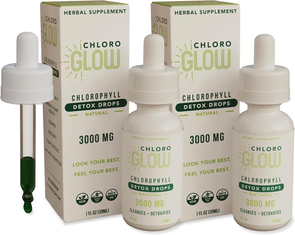 Chloroglow 액체 Chlorophyll 산소 하락 3000mg | 대사 보충교재 | 면역 지원 | 자연적인 해독 | 고도 Sickness 원조 | 몸 Deodorizer 30ml (포장 2)