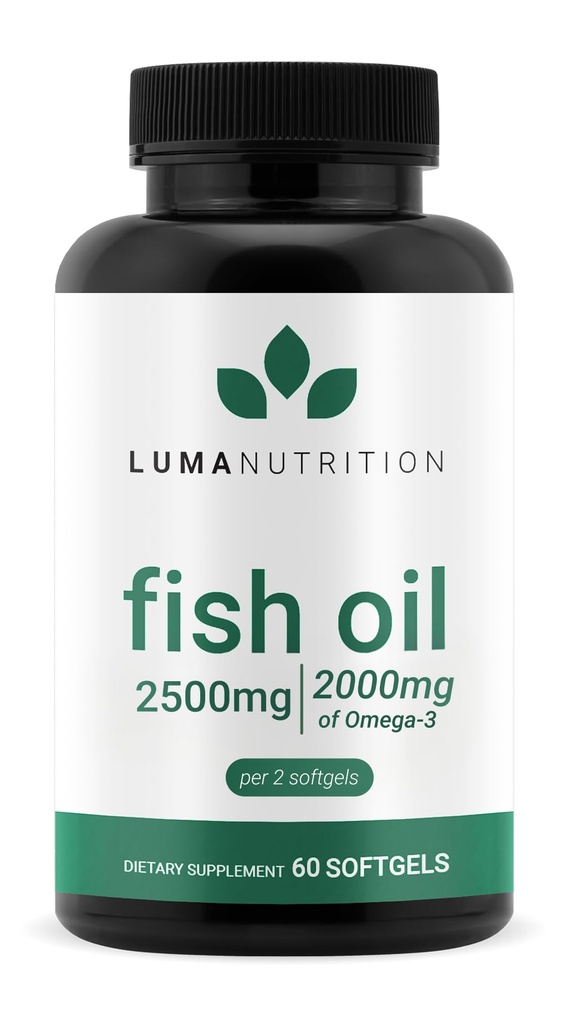 Luma 영양 오메가 3 물고기 기름 보충교재 - 여분 힘 2500mg - 2000mg EPA & DHA - 뇌와 심장 건강 - 60 Softgels
