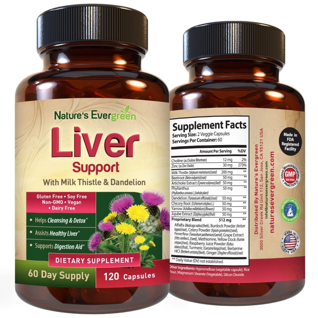 Liver Cleanse Detox & Repair | 허브 라이브 지원 보충 W / 20 + Liver Health Nutrients, 우유 이틀, Turmeric, Ginger, Dandelion, 아연, Artichoke & Optimal Liver Support에 대한 자세한 정보 | 120 캡슐