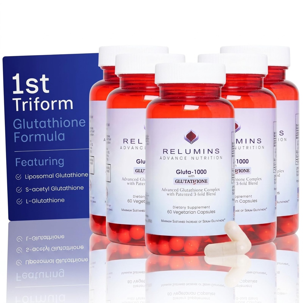 Relumins L 글루타티온 보충 단지 - 알파 Lipoic 산을 가진 감소된 글루타티온 1000mg & Nourished & 매끄러운 피부를 위한 로즈 엉덩이 캡슐, 60의 모자 x 5개의 병