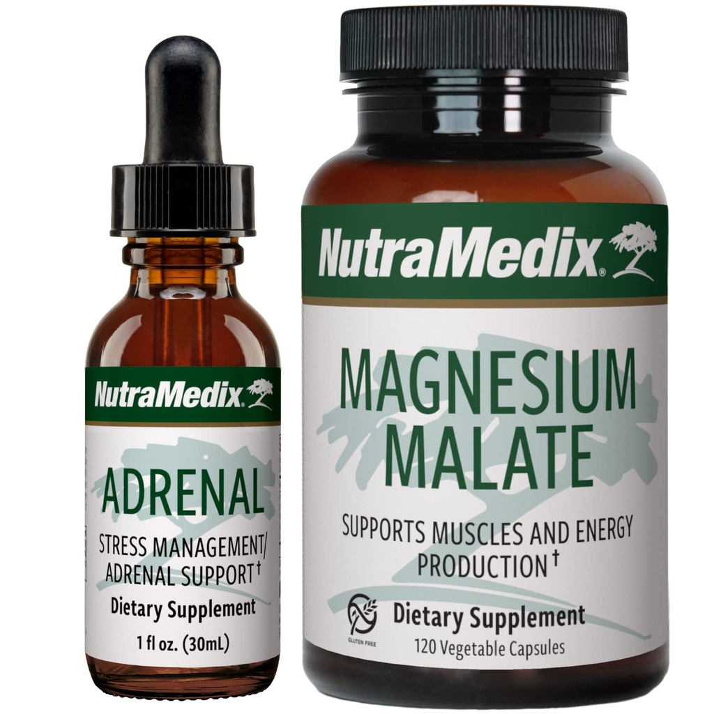 NutraMedix 에너지 지원 뭉치 - 에너지 & Athletic 지원을 위한 Adrenal 에너지 지원 액체 하락 및 마그네슘 말레이트 캡슐을 포함합니다 - 카페인 없음 - 2 조각 보충교재 세트
