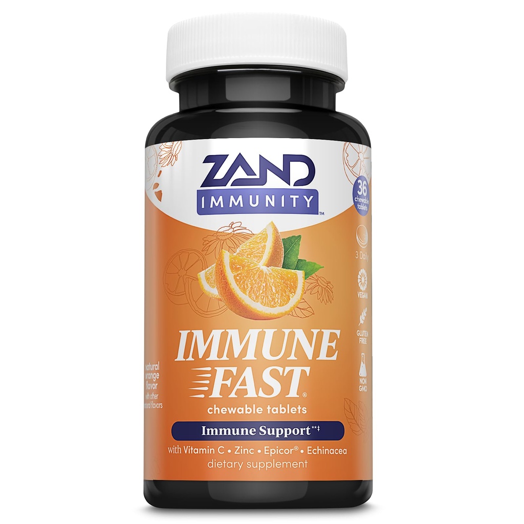 ZAND Immunity Immune 빠른 시스티 오렌지 Chewables - 면역 지원 보충교재 w/Epicor Fermented 효모, 비타민 C 1000mg, 아연, Echinacea - 비 GMO, Vegan, 글루텐, 60 일 보장, 10의 서빙