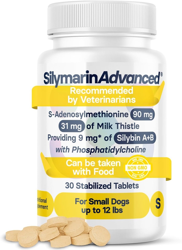 작은 개를위한 간 건강 보충 - S-Adenosylmethionine (Same) 및 Silybin - 30 정제가있는 개 간 가축 지원