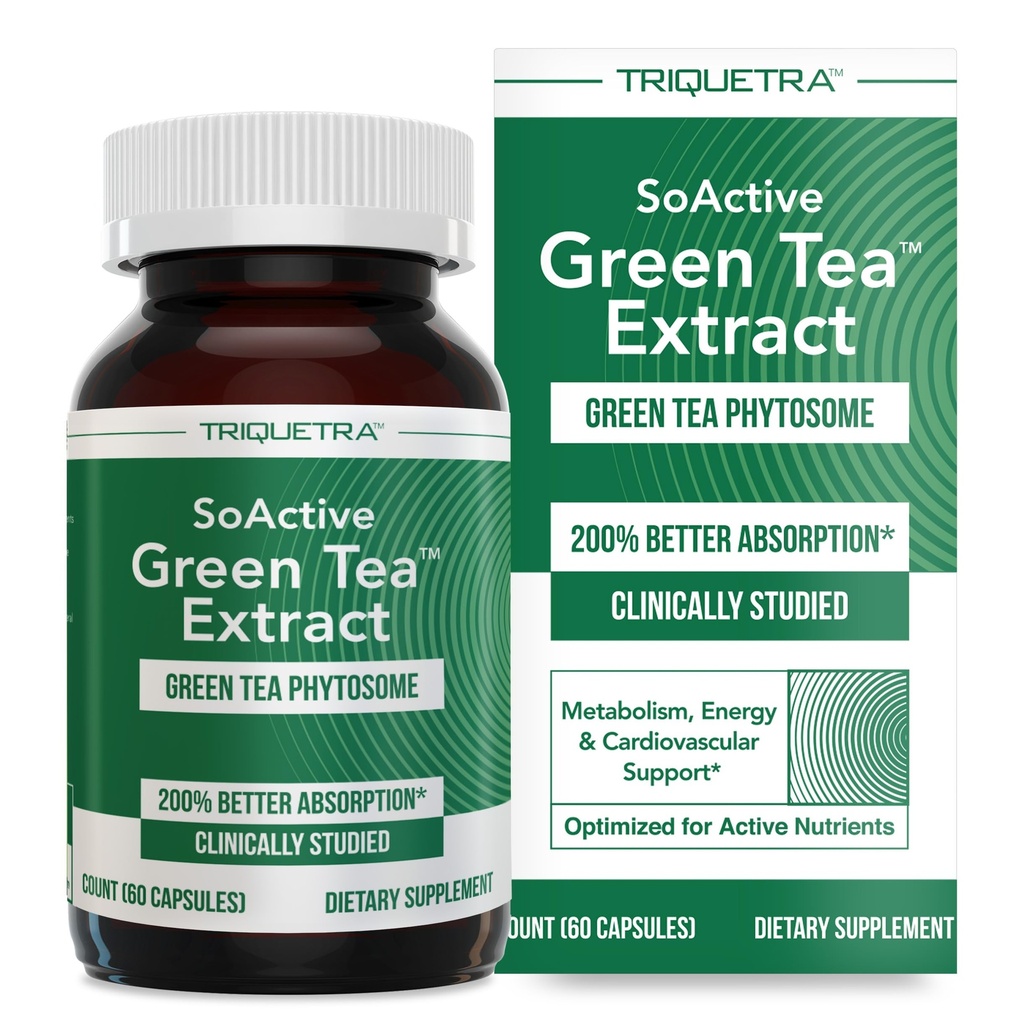 SoActive Green TeaTM Extract - 임상적으로 Studied Green Tea Phytosome - 최대 200% 더 나은 흡수 및 생체 이용 가능 - 임상적으로 검증 된 복용량 - Metabolism 및 체중 관리 지원 - 60 모자