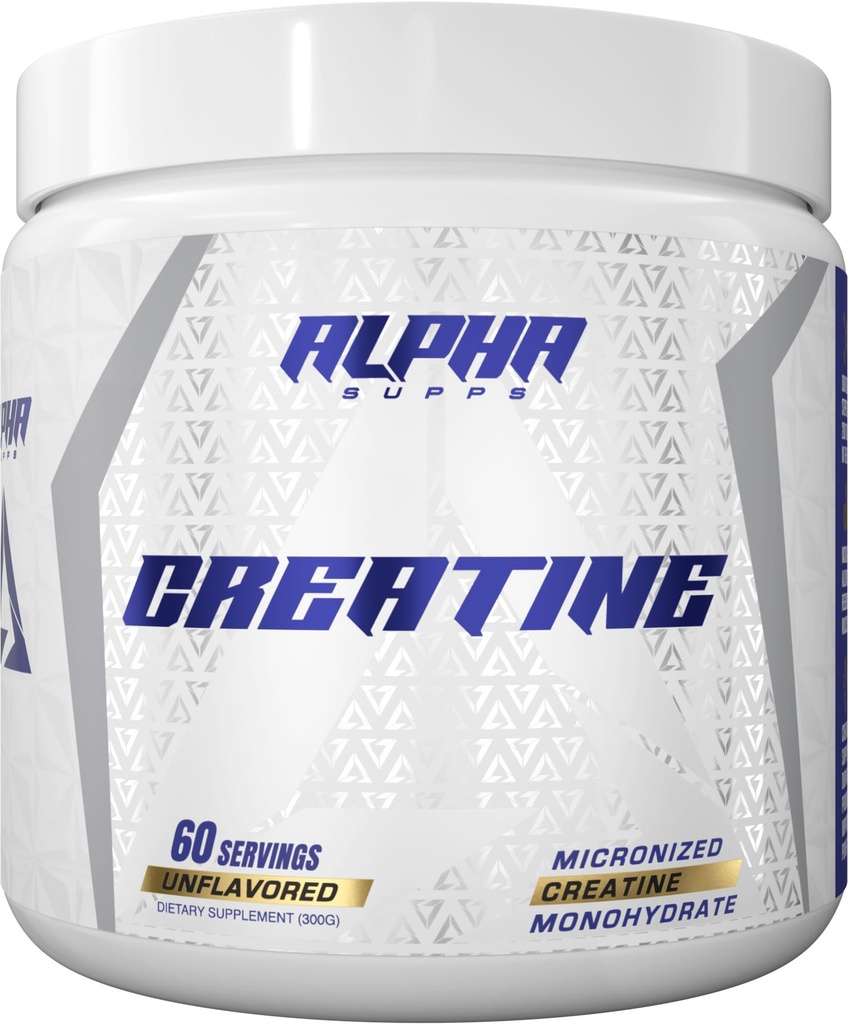 Alpha Supps - 알파 크레아틴 Monohydrate 분말 지원 근육 성장 | Micronized | Unflavored | 300 그램 - 60 인분