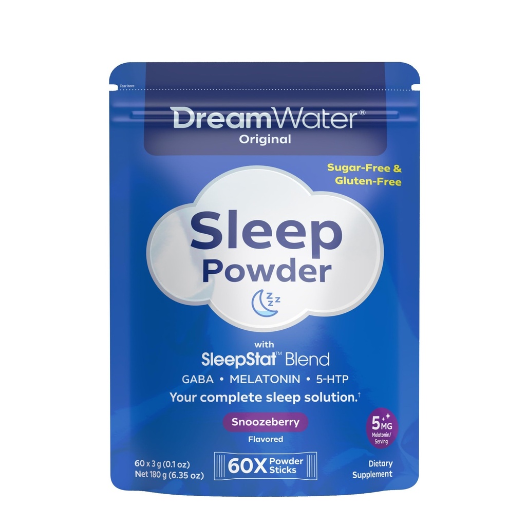 꿈 물 수면 보조, 분말; GABA, MELATONIN, 5-HTP, Snoozeberry, 60 조사
