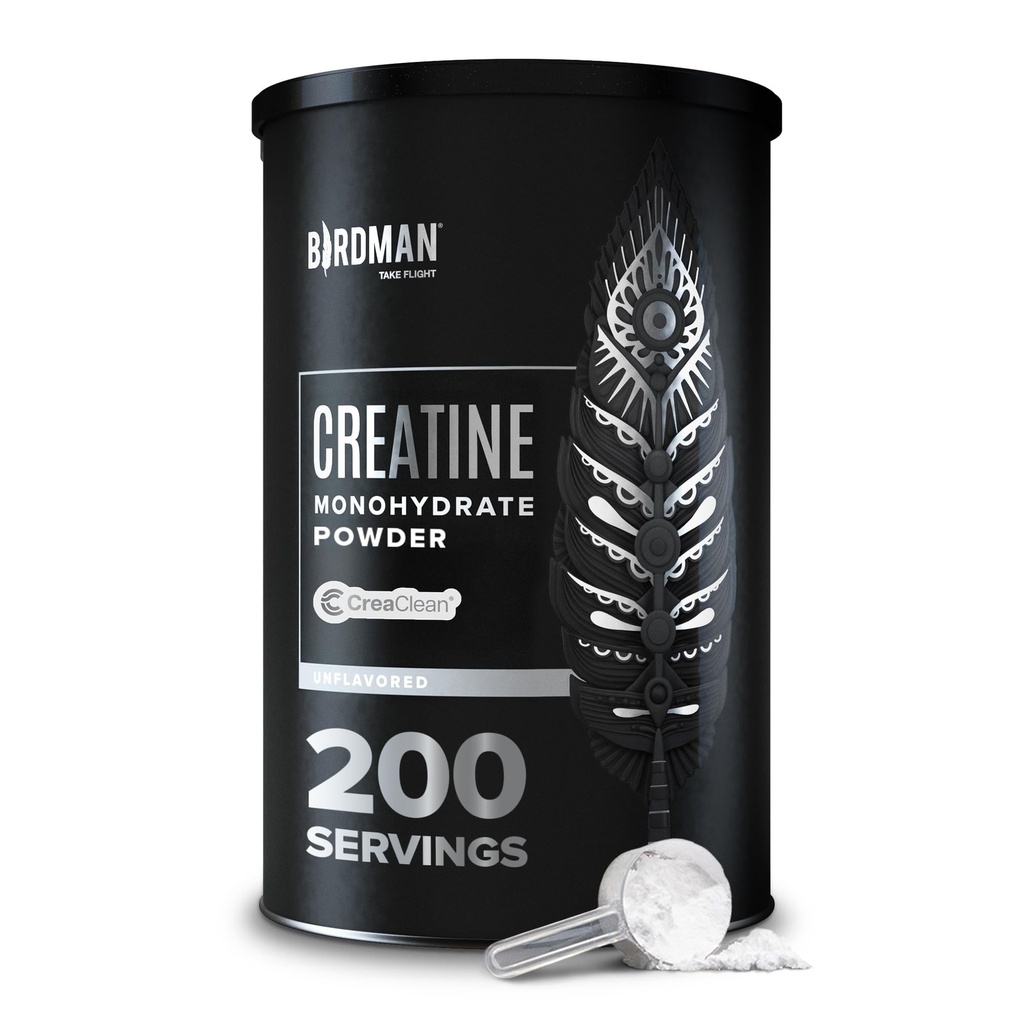 BIRDMAN Micronized Creatine Monohydrate 분말, 근육 회복, 카페인 무료, 크레아틴 사전 운동, 비건, 포스트 운동, 글루텐 무료, 설탕 무료 | 200 서빙 (5 그램 각각) | 2.2lb.