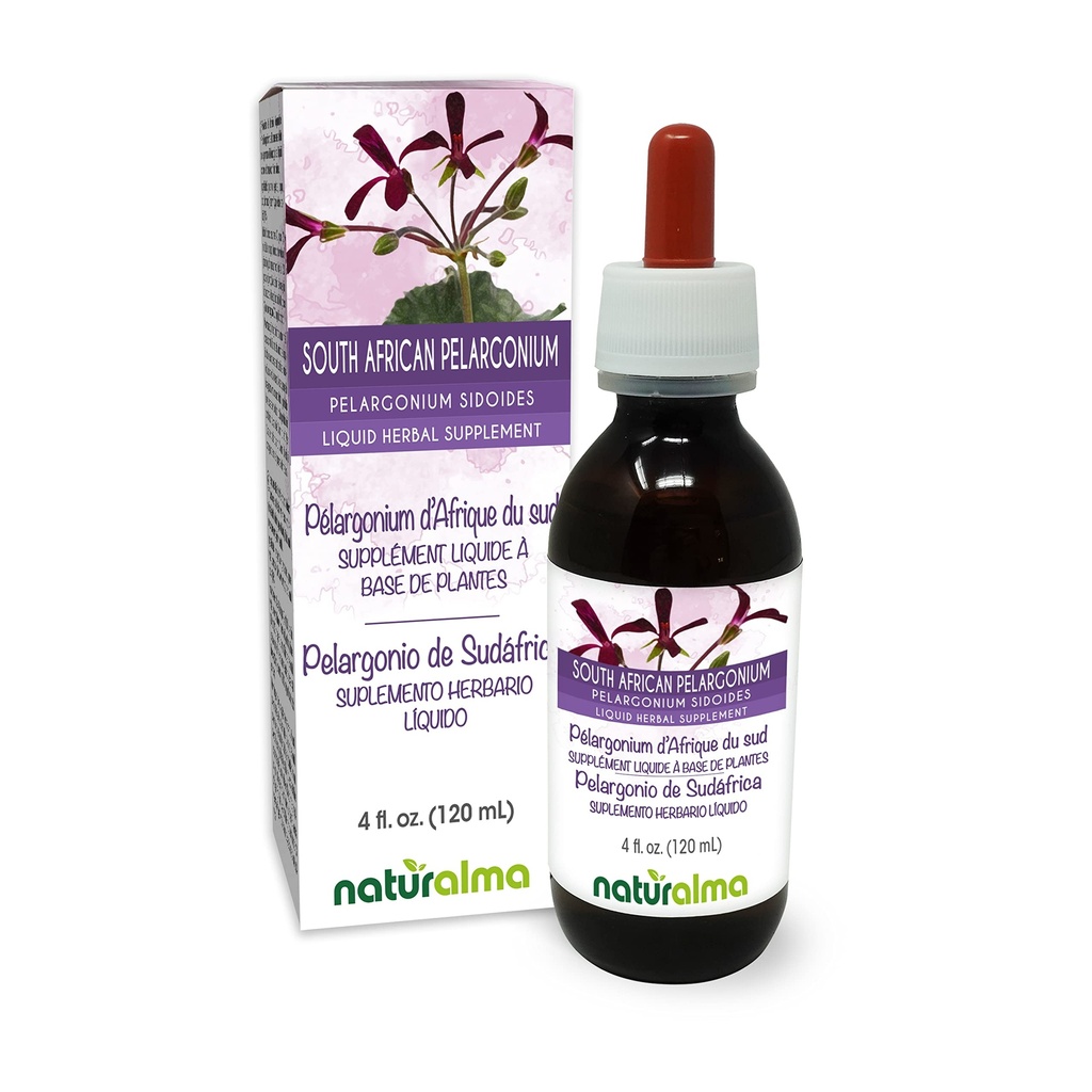 Naturalma 남아프리카 Pelargonium 또는 Umckaloaba (Pelargonium sidoides) 뿌리 알코올 - 무료 Tincture - 4 fl oz 액체 추출물 - 초본 보충 - Vegan