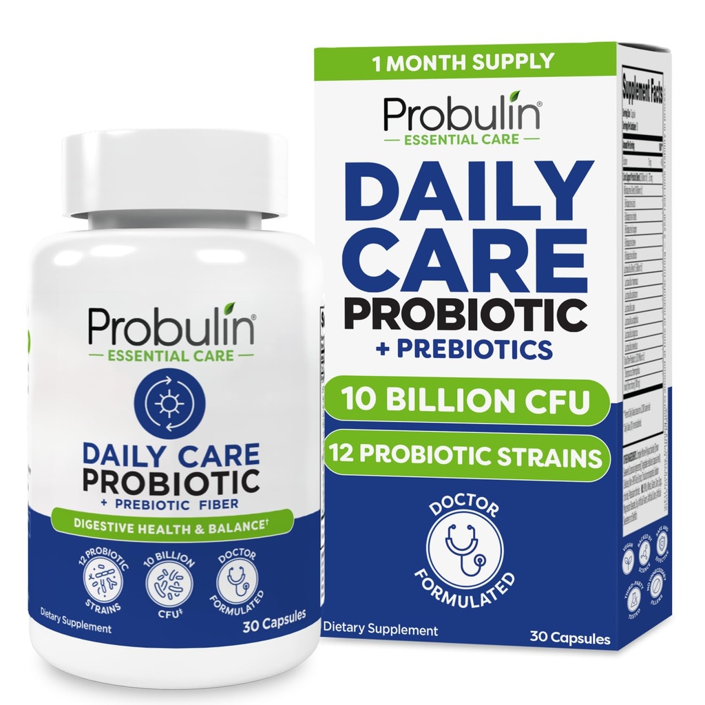 Probulin Daily Care Probiotic Supplement, Digestive, Gut 및 남성 및 여성을위한 면역 건강 지원 캡슐, 10 억 CFU, Vegan, 30 카운트 병