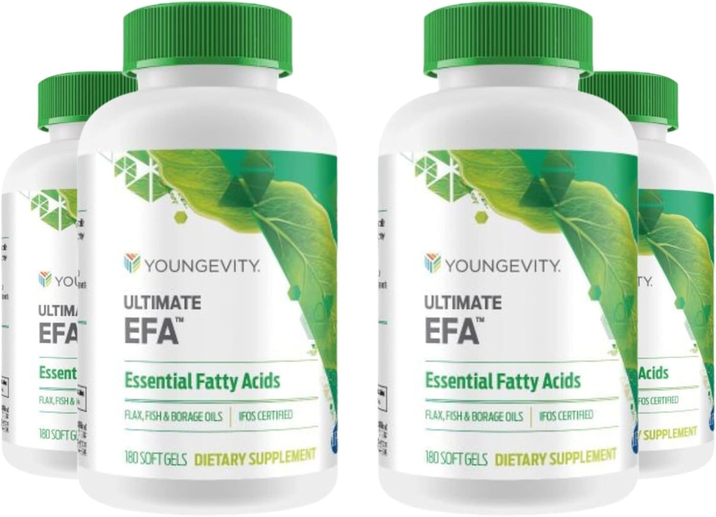 Youngevity Ultimate EFA - 필수 지방산의 유기 원천 | 오메가 3, 6, & 9 | 붕대, Flax & Fish Oil | 180 개 (패키지 4)