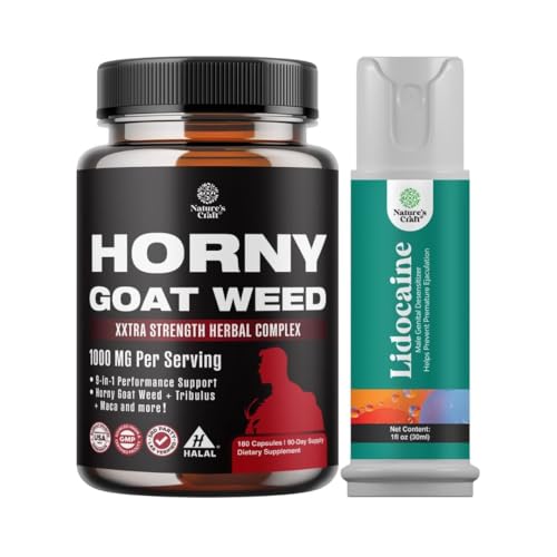 남자를위한 Horny Goat Weed의 번들 - 여분 힘 남성 보충교재 및 리도카인 Desensitizing Longer Lasting 성과를 위한 최고 살포 Climax 통제 - 부스트 내구시간 및 stamina 빠른 행동