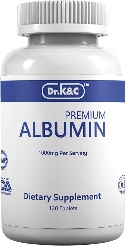 Dr.K&C Premium Albumin Protein Supplement - 추가 강도 1000 mg 120 정제 건강한 Kidney Liver 승진 일반 웰빙 에너지 지원 생활 균형 1pk