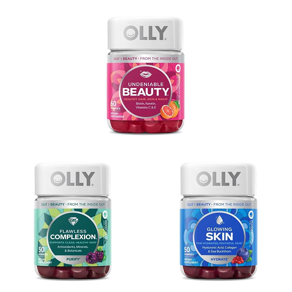 OLLY Undeniable Beauty Gummy, 60 Count & Flawless Complexion Gummy, Clear and Healthy Skin Support - 50 Count (Pack of 1) & Glowing Skin Gummy, 25 Day Supply (50 카운트)