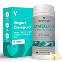 Vegan 오메가 3 보충 - EPA, DHA 보충제 & 비타민 D3 - 뇌, 눈 및 심장 건강을위한 조류 오메가 3 Vegan 보충제 - 어린이를위한 & 성인 (180 캡슐)