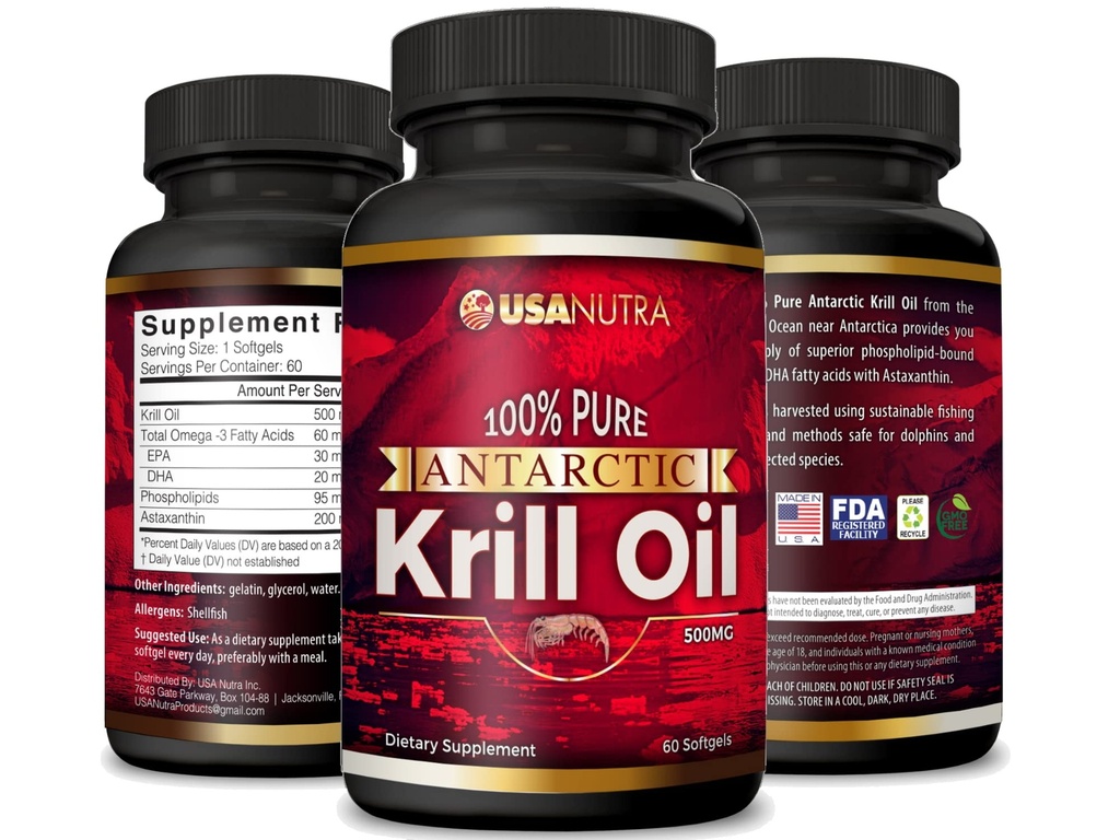 남극 Krill 오일 Softgels 100 % 순수 오메가-3 EPA DHA Astaxanthin 1000mg 하루 (2 Softgels). 미국에서 만든