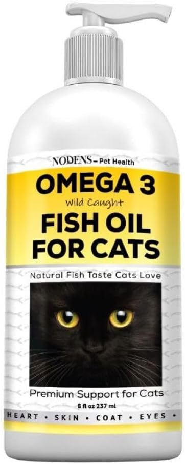 Nodens Cats 피부 & 외투를 위한 자연적인 물고기 기름 - Dandruff & Hairball를 위한 100% 순수한 오메가 3 물고기 기름 - 고양이 비타민 및 보충교재 합동 염증을 위한 물고기 기름 액체, 면역성이 있는 지원 & 소화