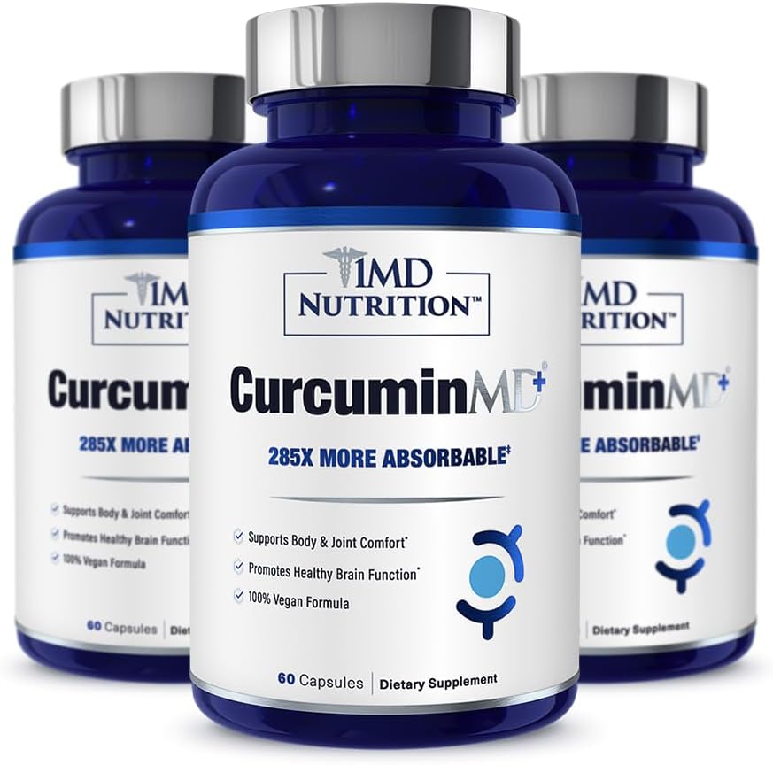 1MD 영양 CurcuminMD Plus - Boswellia Serrata가있는 Turmeric Curcumin - 285x More Absorbable | 관절 자극, 근육 회복 및 계류 지원 | 180 캡슐 (3-Pack)