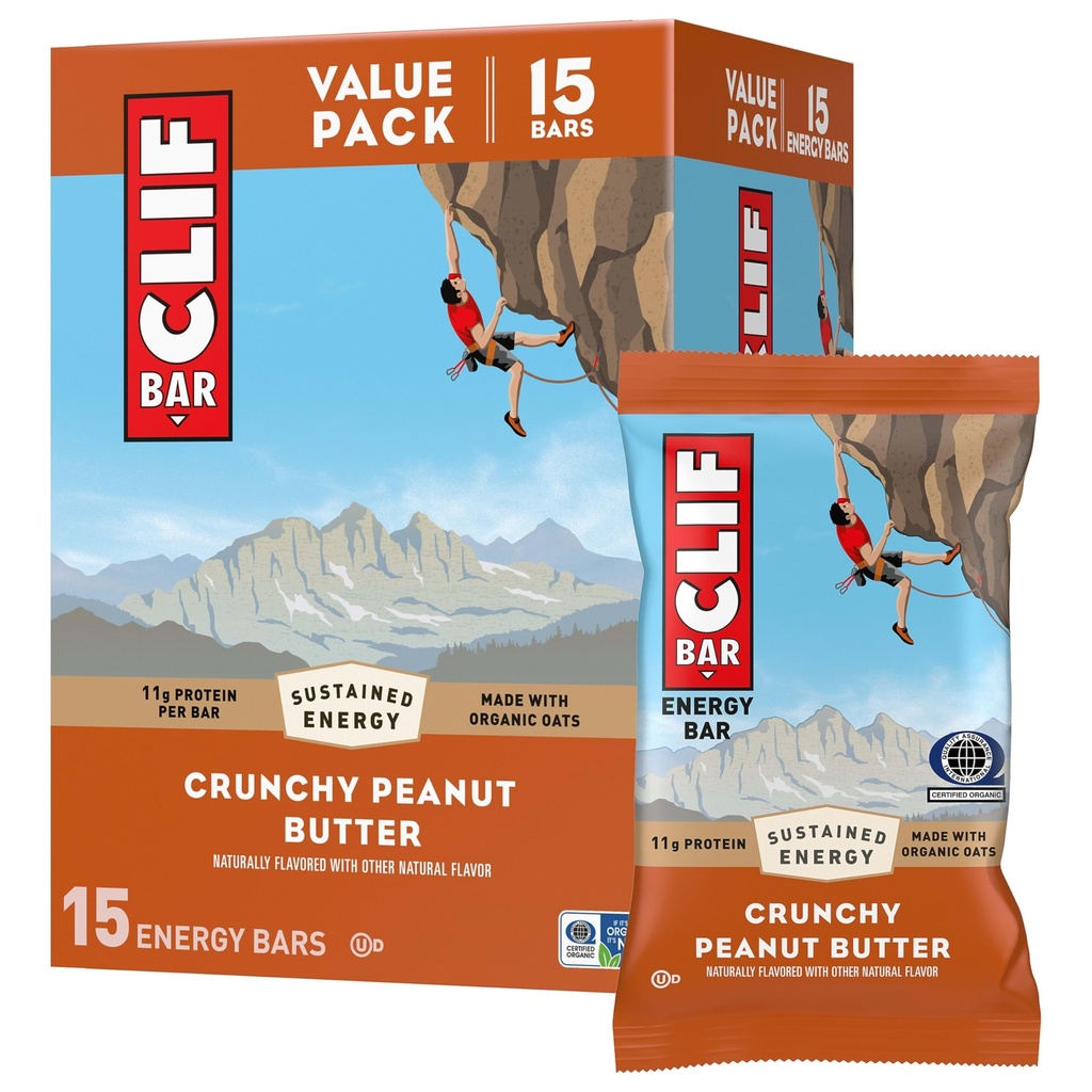 CLIF BAR - 에너지 단백질 바 - 크런치 땅콩 버터 - 유기 귀중품 - 에너지 바 - Non-GMO - (15 팩)