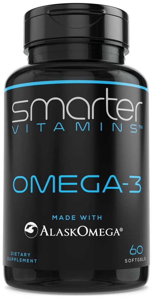 SmarterVitamins 오메가 3 물고기 기름, 딸기 풍미, Burpless, 맛있게, 2000mg의 AlaskOmega®로 만드는 DHA EPA 세 배 힘