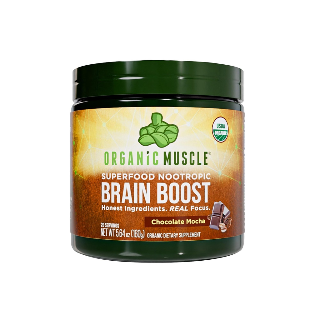 유기 근육 뇌 부스트 Nootropics 혼합 - Ashwagandha, Ginkgo 및 Ginseng - 초콜릿 맛, 20 서빙 초점, 기억 및 생산성을위한 Vegan & 유기 Superfood 건강 보조 식품