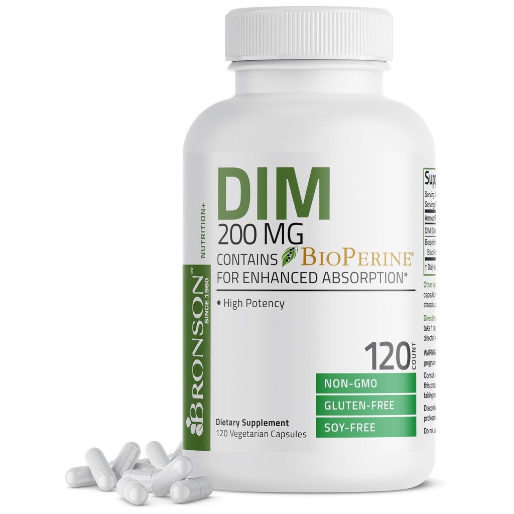 Bronson DIM 보충교재 200 MG Diindolymethane는 강화한 흡수를 위한 BioPerine를 가진, 에스트로겐 Metabolism & 균형을 잡는 호르몬 수준을, 120 채식 캡슐 유지합니다