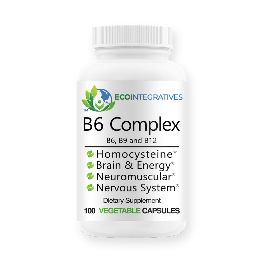 B6 Complex Vegan 비타민 B6, B9 Folate, B12 Methylcobalamin는 심장 혈관, 신경 근육, 신경 체계, Homocysteine, 에너지, 혈액 세포 & 뼈 건강 100 모자를 지원합니다