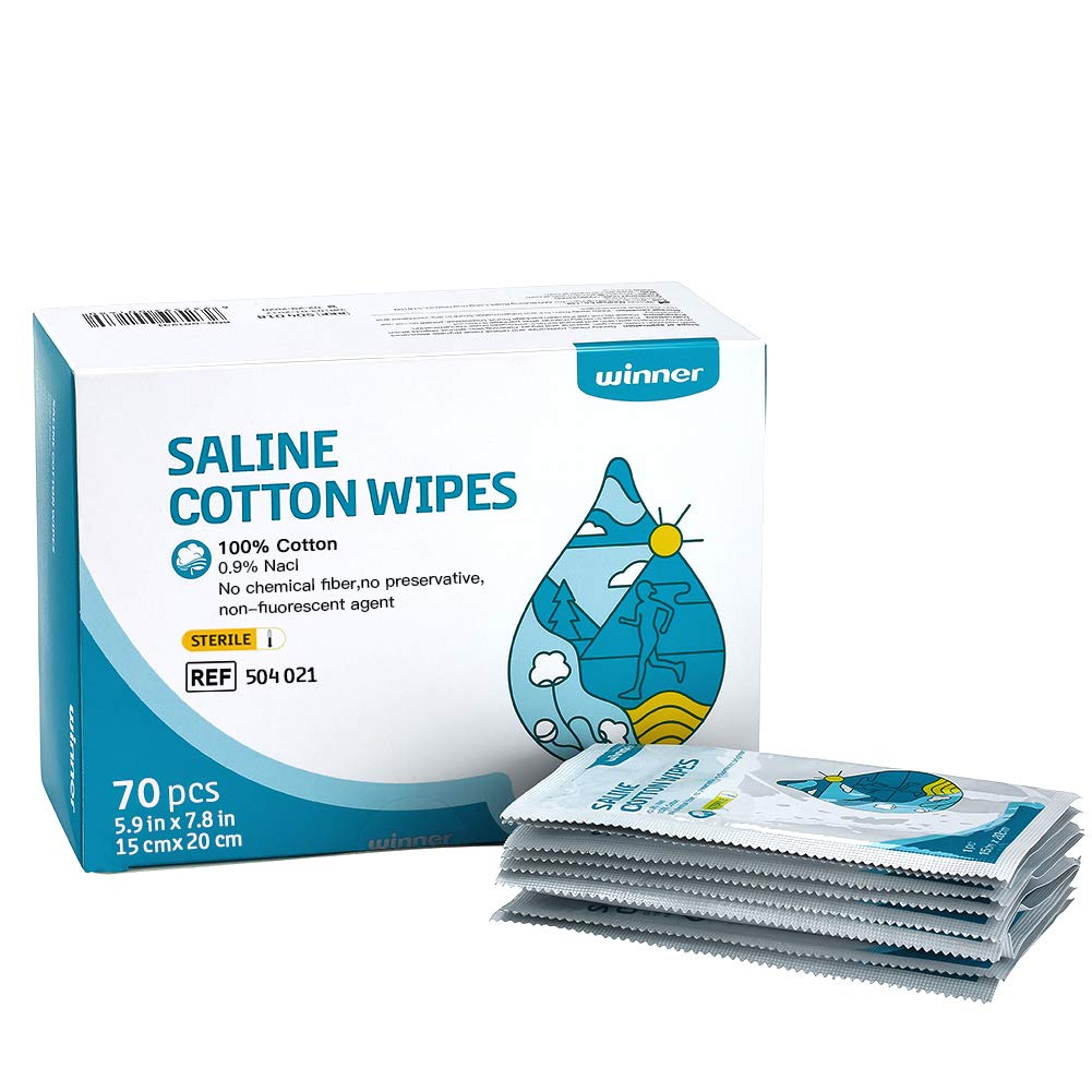 우승자 Sterile Saline Wipes, 6" x 8" 큰 개인적인 배려 닦음, 헝겊 조각을 위한 Gentle Saline 패드, 과민한 눈 및 얼굴을 위한 다 목적, 개별적으로 감싸이는, 70 조사
