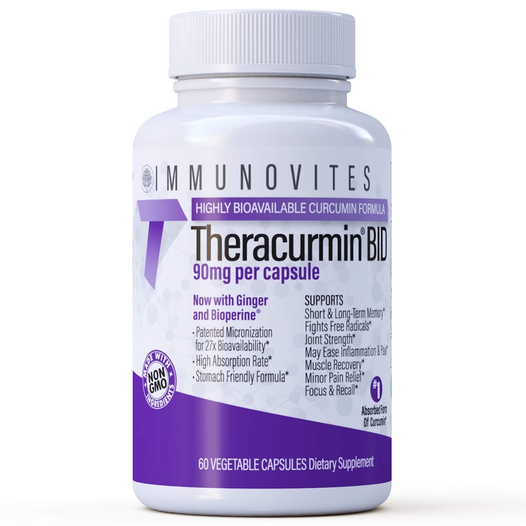 IMMUNOVITES Theracurmin BID 300mg (캡 당 Nano Curcumin 90mg.) [[600mg]] - 지금 w/Ginger & Bioperine (60ct 병)