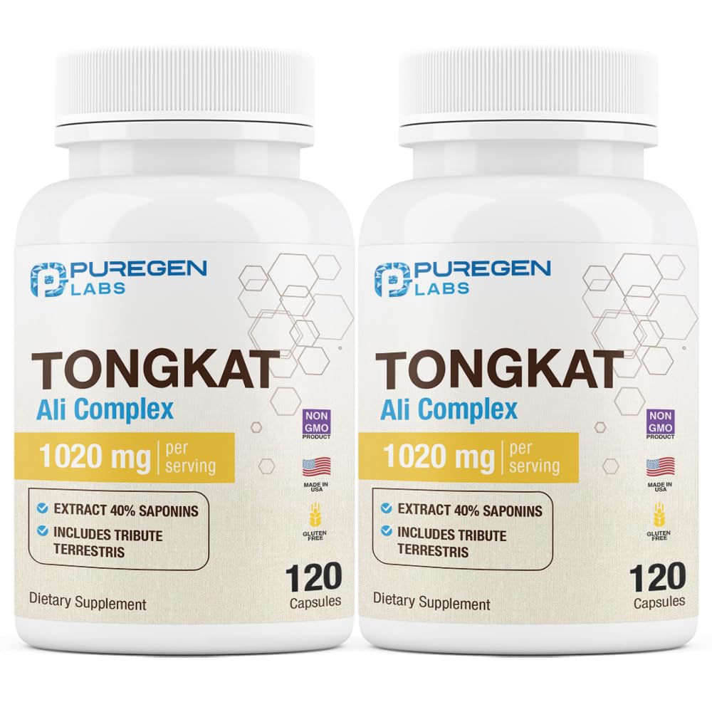 Puregen Labs Tongkat Ali Extract 200 ~ 1 for Men, 1020mg per 서빙, [고전] 총 240 캡슐 - 20mg Tribulus Terrestris와 남성 건강 지원 | Non-GMO, Gluten Free, Made in USA