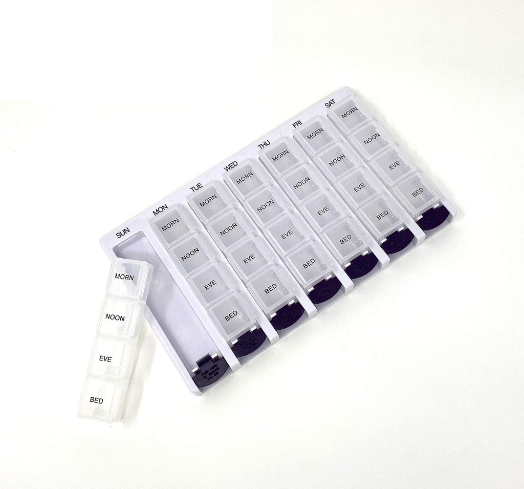 주간 AM/PM 알약 상자 휴대용 여행 처방전 & 약물 Pill 케이스 조직자 P&P MEDICAL SURGICAL (7-Day/4Times-A-Day)에 의하여 이동할 수 있는 격실 및 습기 증거 디자인