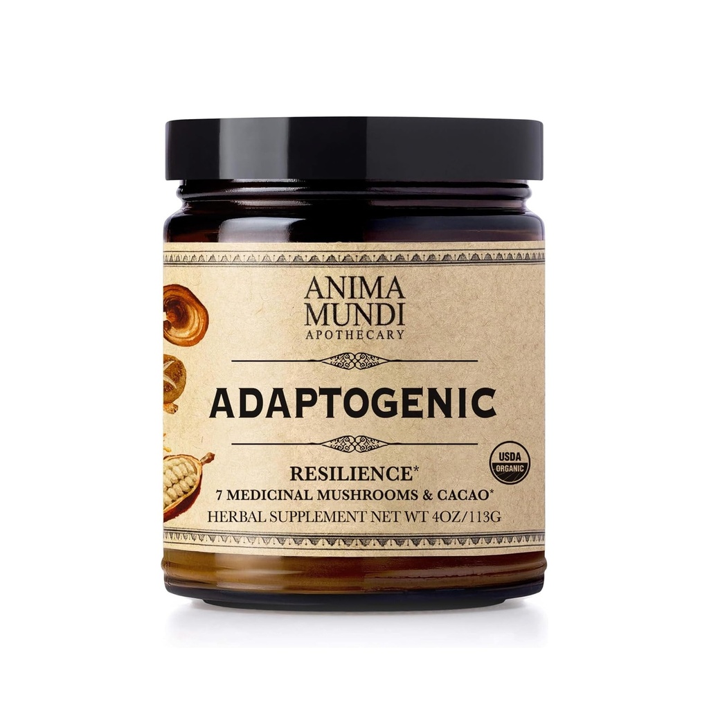 Anima Mundi Apothecary Organic Mushroom Supplement - Adaptogenic Mushrooms + Cacao - 유기 사자 Mane, Shiitake, Chaga & More - 커피, 차 및 스무디에 추가 (4oz / 113g)