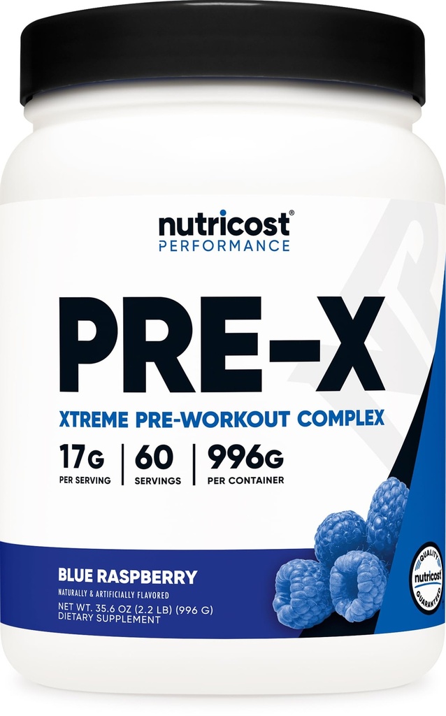 Nutricost Pre-X Xtreme Pre-Workout Complex Powder, 블루 라즈베리, 60 서빙, 채식, 비 GMO 및 글루텐 무료