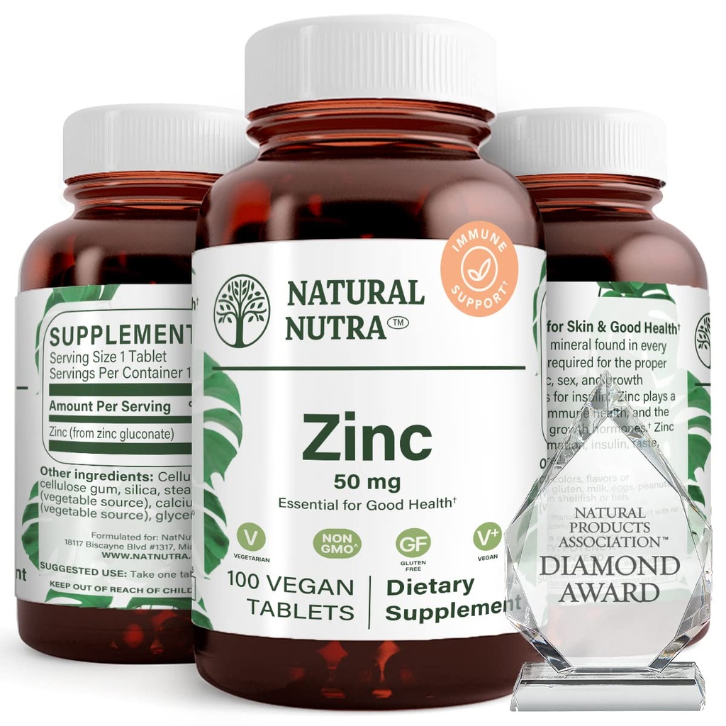 Immune 지원을 위한 자연적인 Nutra 아연 Gluconate 50mg 보충교재는, 피부 건강을 승진시킵니다, Flu & 찬에서 Ease, Boost 학습 & 기억, 강화한 맛 & 냄새, 글루텐 자유로운 50mg 100 Vegan 정제를 제공합니다