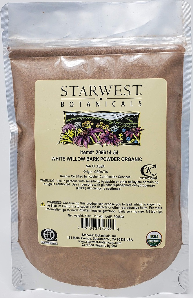 Starwest 식물 유기 백색 Willow Bark 분말, 4개 Ounces