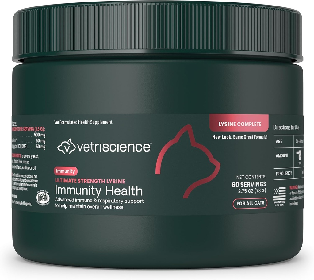 VetriScience 궁극적인 힘은 고양이 & 새끼 고양이를 위한 면역성 건강 분말, 알레르기 & Nasal 지원을 위한 보충교재, Sneezing, Runny Nose & Watery 눈, 닭 & 치즈 풍미, 60 조사 - 새로운 보기