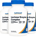 Nutricost Lactase 효소 복합 3,000 FCC ALU, 120 Veggie 캡슐 - Non-GMO, 글루텐 무료, 120 서빙 (3 병)