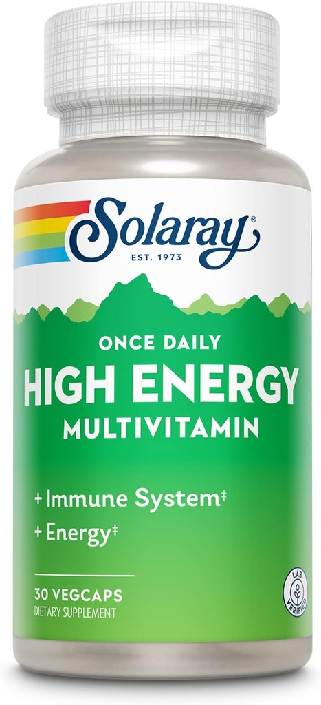 SOLARAY 여성과 남성을 위한 매일 고에너지 Multivitamin - 에너지 보충교재 - 면역 지원 w/Vitamin C, A, D 및 E, 비타민 B Complex, 추적 무기물, 60 일 보증, 30 봉사, 30 VegCaps