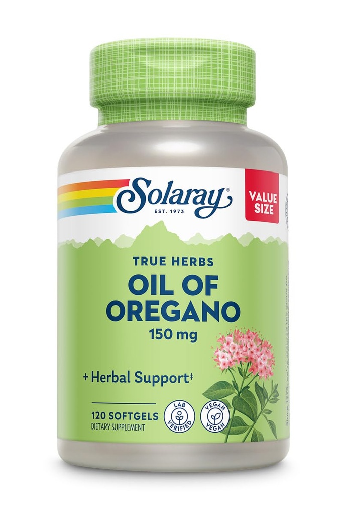 Oregano Softgels 150 mg의 SOLARAY 오일 - 강력한 웰빙 지원을위한 Oregano 오일 보충 - Gentle Digestion - Extra Virgin Olive Oil Base - Vegan, 60 일 보증 - 120 서빙, 120 Softgels