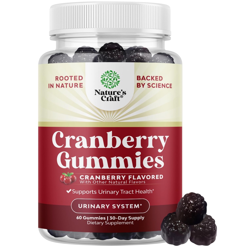 여성과 남성을위한 자연적인 크랜베리 Gummies - Urinary Tract Health Kidney Support Bladder & Immune Health - Vegan 글루텐 & 젤라틴 무료