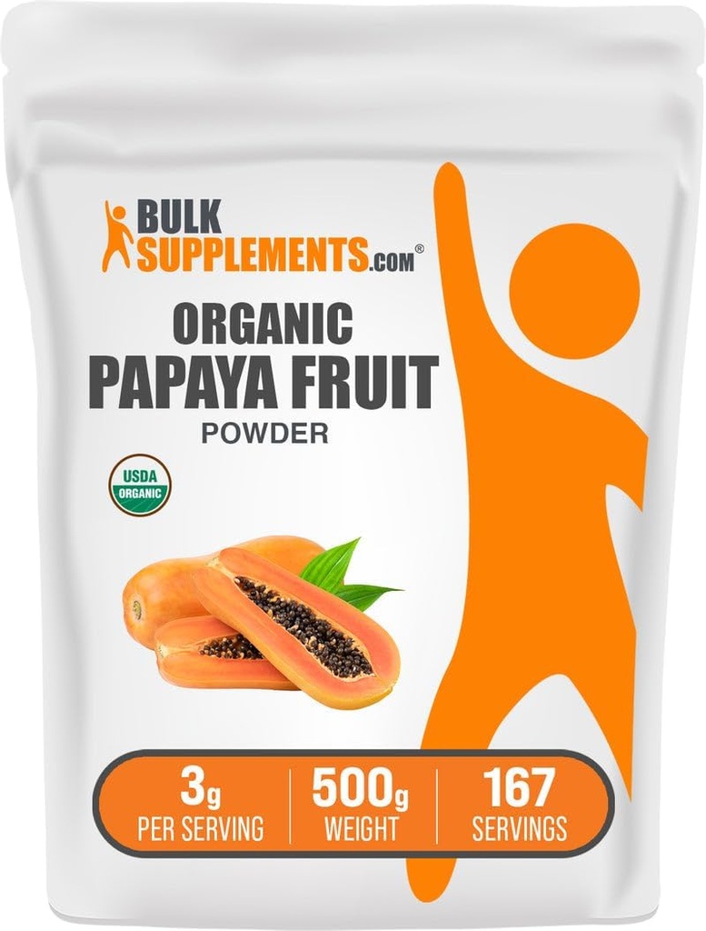 BulkSupplements.com 유기 Papaya 과일 분말 - Carica Papaya 과일에서 소스 분말 - Gluten 무료, 서빙 당 3g, 500g (1.1 파운드) (팩 1)