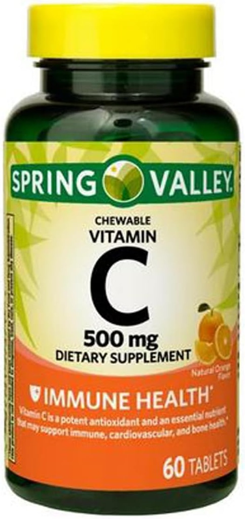 비타민 C 면역 건강 규정식 보충교재 Chewable 정제, 오렌지, 500 mg, 60 조사