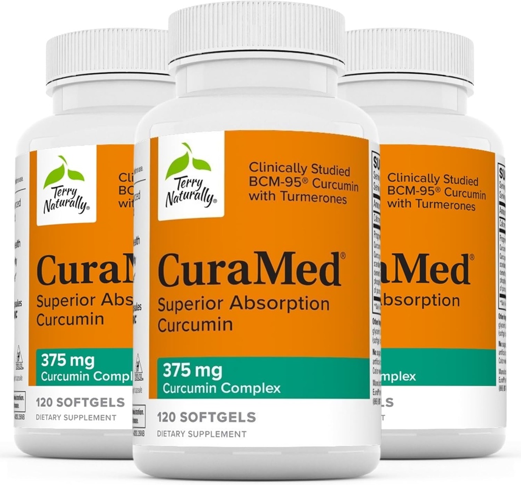 Terry Naturally CuraMed 375mg - 뇌 및 면역 건강 지원을위한 산화 방지제 보충 - Curcumin & Turmeric Essential Oil과 다이어트 보충 - 초본 Liver Support - 120 Softgels (포장 3)