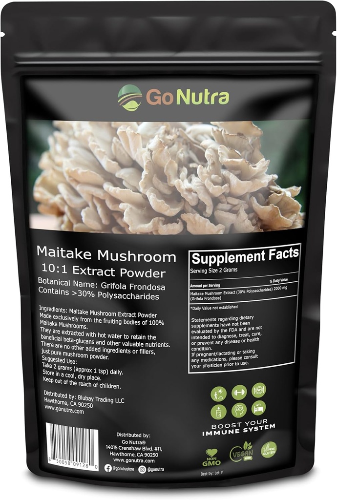 고 Nutra Maitake 버섯 추출 분말 8 oz | 10:1 추출 강도 | 버섯 보충 30% 다당류 | 버섯의 마 취 분말 킹 | 8 Ounce