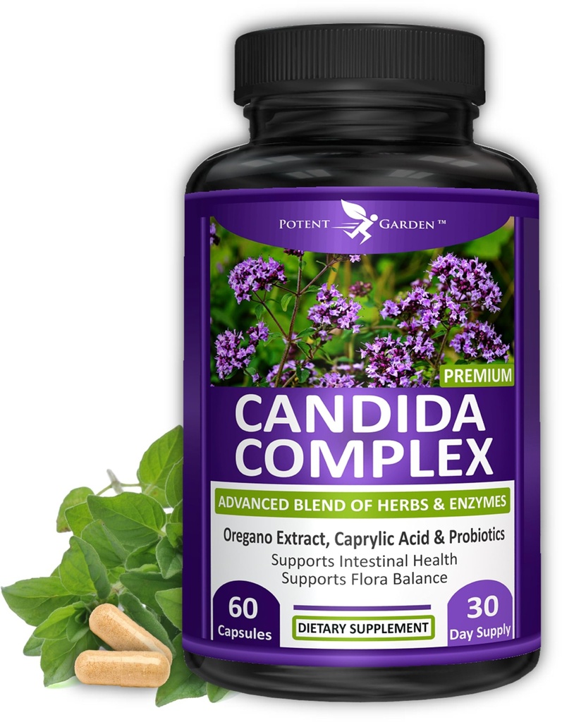 유력한 정원 Candida Complex - Oregano 및 Caprylic 산성 혼합, Gut Flora Balance Complex, 허브 및 Probiotics, 여성 및 남성 60 카운트에 대한 Gut 건강 보조 식품