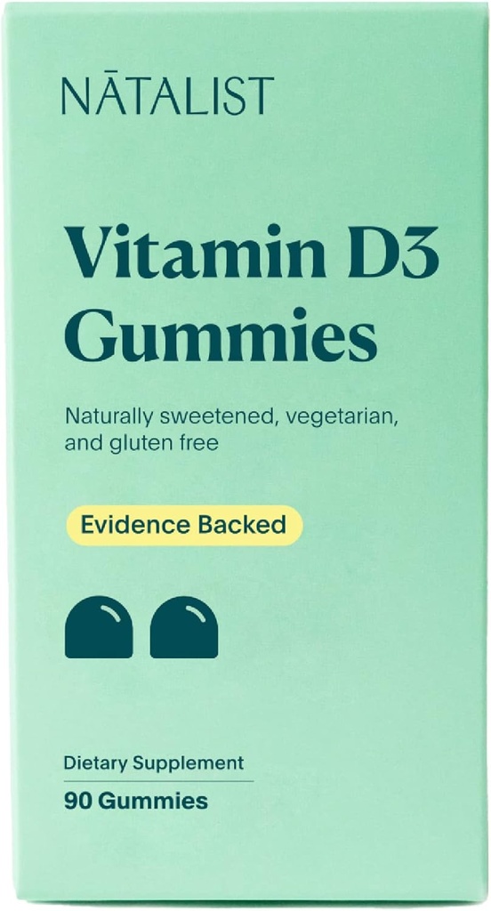 NATALIST 비타민 D3 1000 IU (25mcg) Gummies 높은 Potency 면역력 지원 보충교재 매일 건강한 뼈, 여성 & 남자를 위한 이 & 근육 공식 - 채식주의자, 글루텐 자유로운 - 90 Gummies
